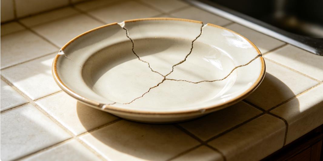 Many cracks and breaks in cerami